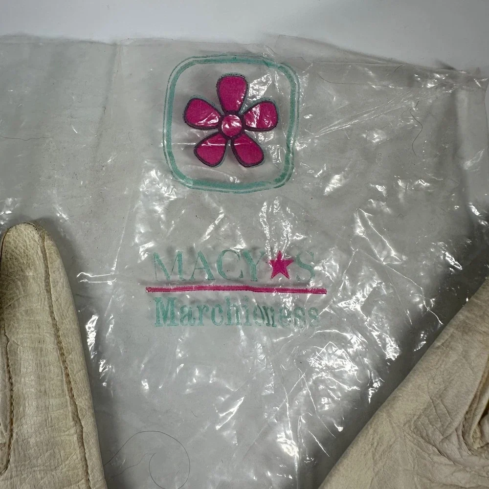 Macy's Marchioness Gloves Ivory Washable Leather Made in Italy Bow Womens Size 7